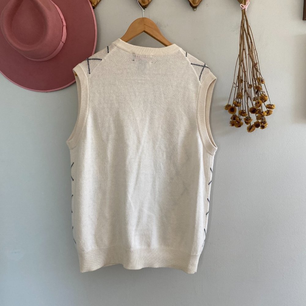 Y2k Minimal Cream Checked Button Up Sweater Vest - image 3